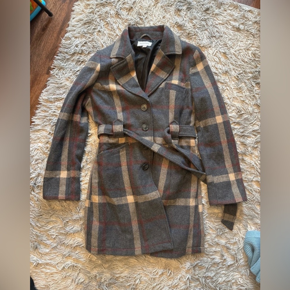 Women’s Merona Vintage Plaid Wool Blend Belted Coat